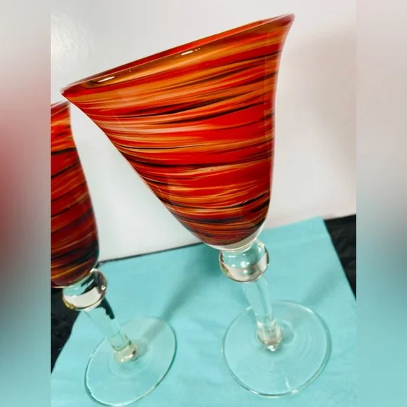 Red Twist Set of 2 Water Goblet 8" - 8 oz - Glass - Picture 4 of 9
